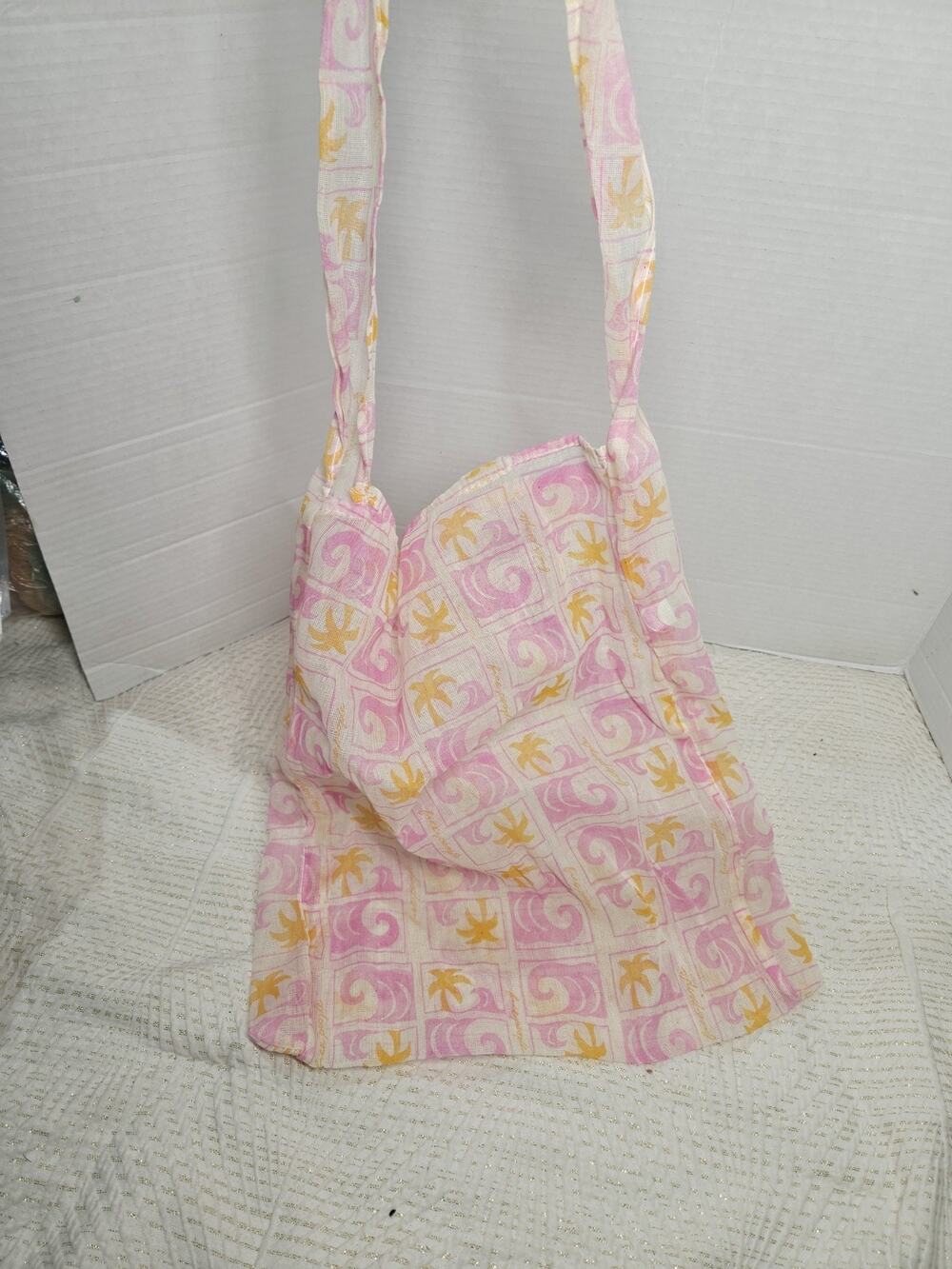 Free People FP Reusable Beach Bag Pink Tote Bag Nylon Tropical Coastal Relaxed